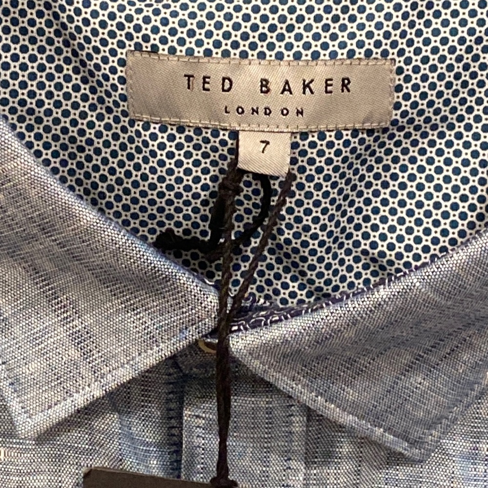 TED BAKER Linen cotton button down shirt dark blue  size 7 across armpit 25”